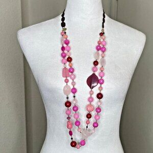 David Aubrey Women's Pink Rose Quartz Crystal Gemstone Double Strand Necklace